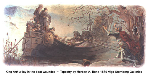 King Arthur lay in the boat wounded.