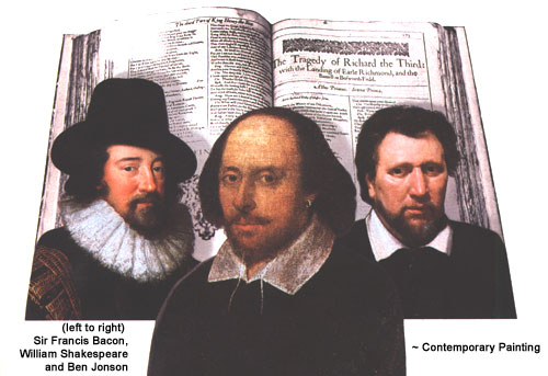 (left to right) Sir Francis Bacon, William Shakespeare and Ben Jonson
