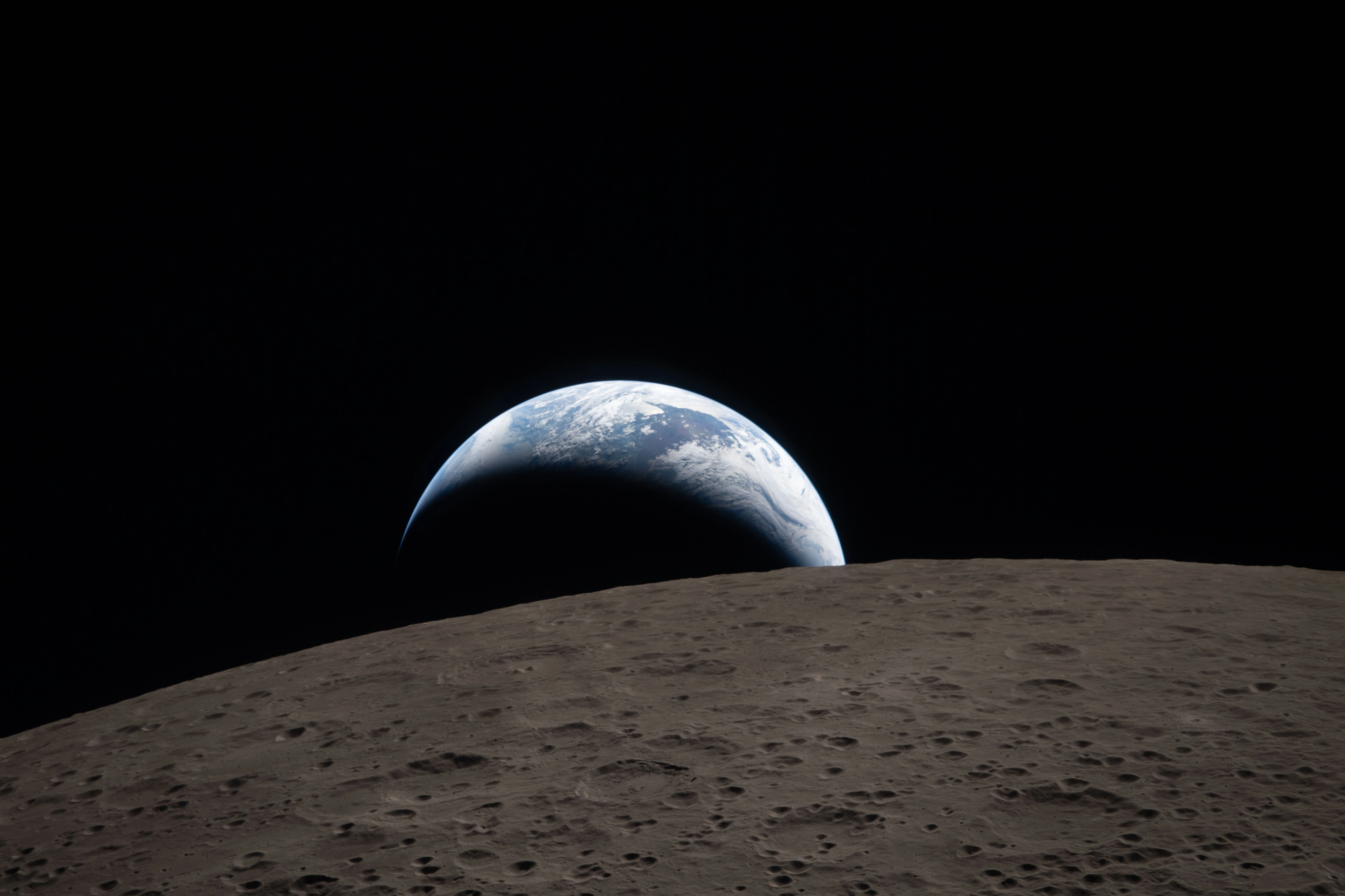 Earthset as seen from lunar orbit during Artemis mission