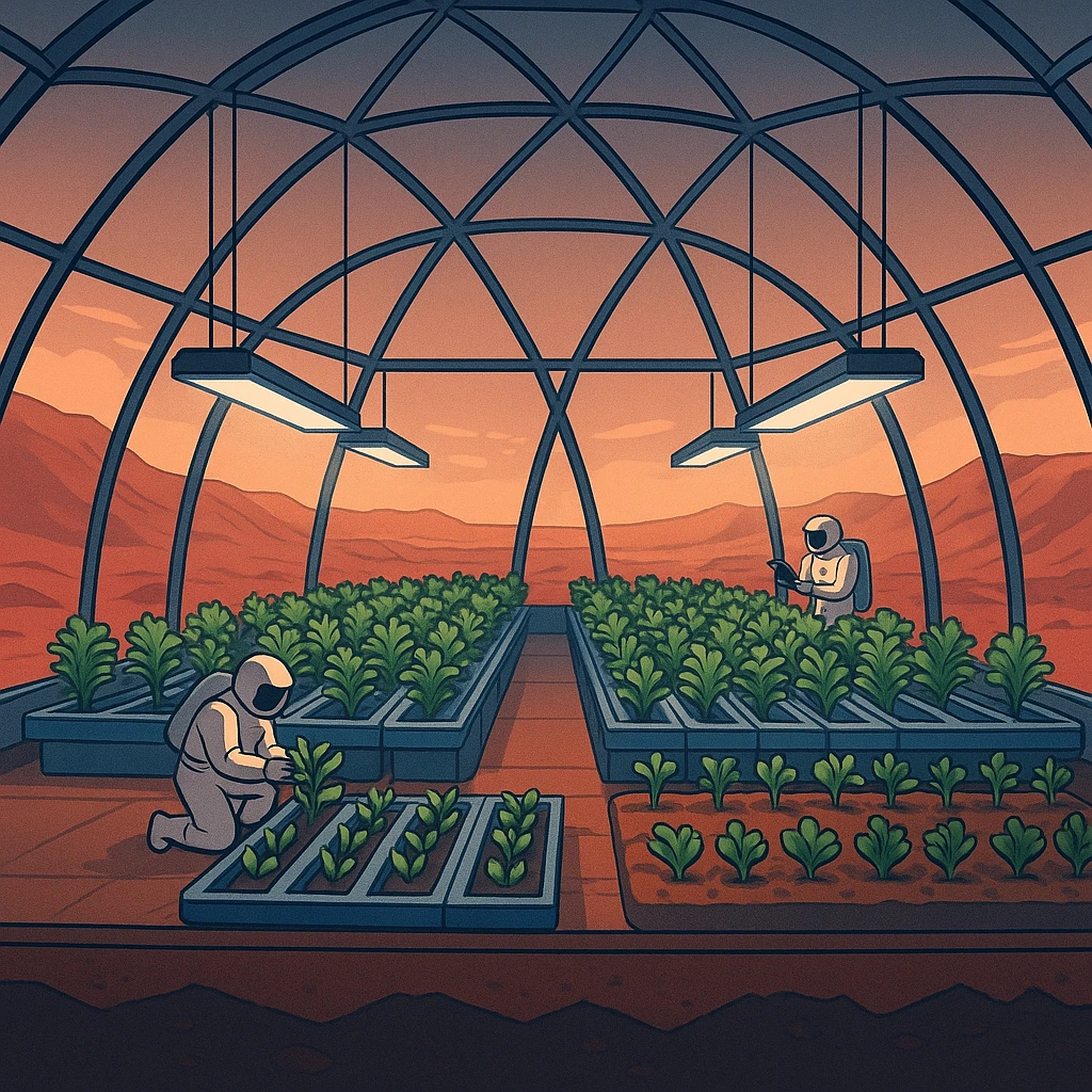 Martian greenhouse inside a geodesic dome