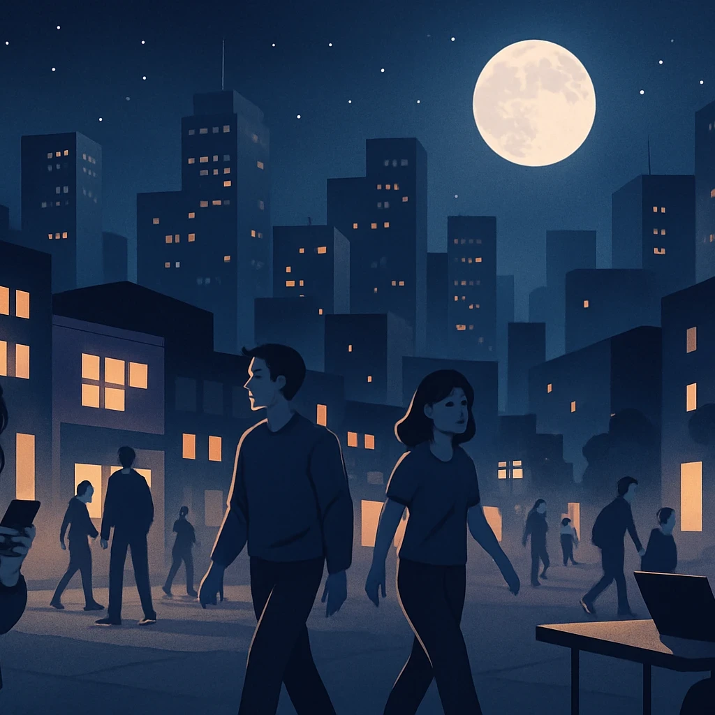 People awake at night in a city with no sleep