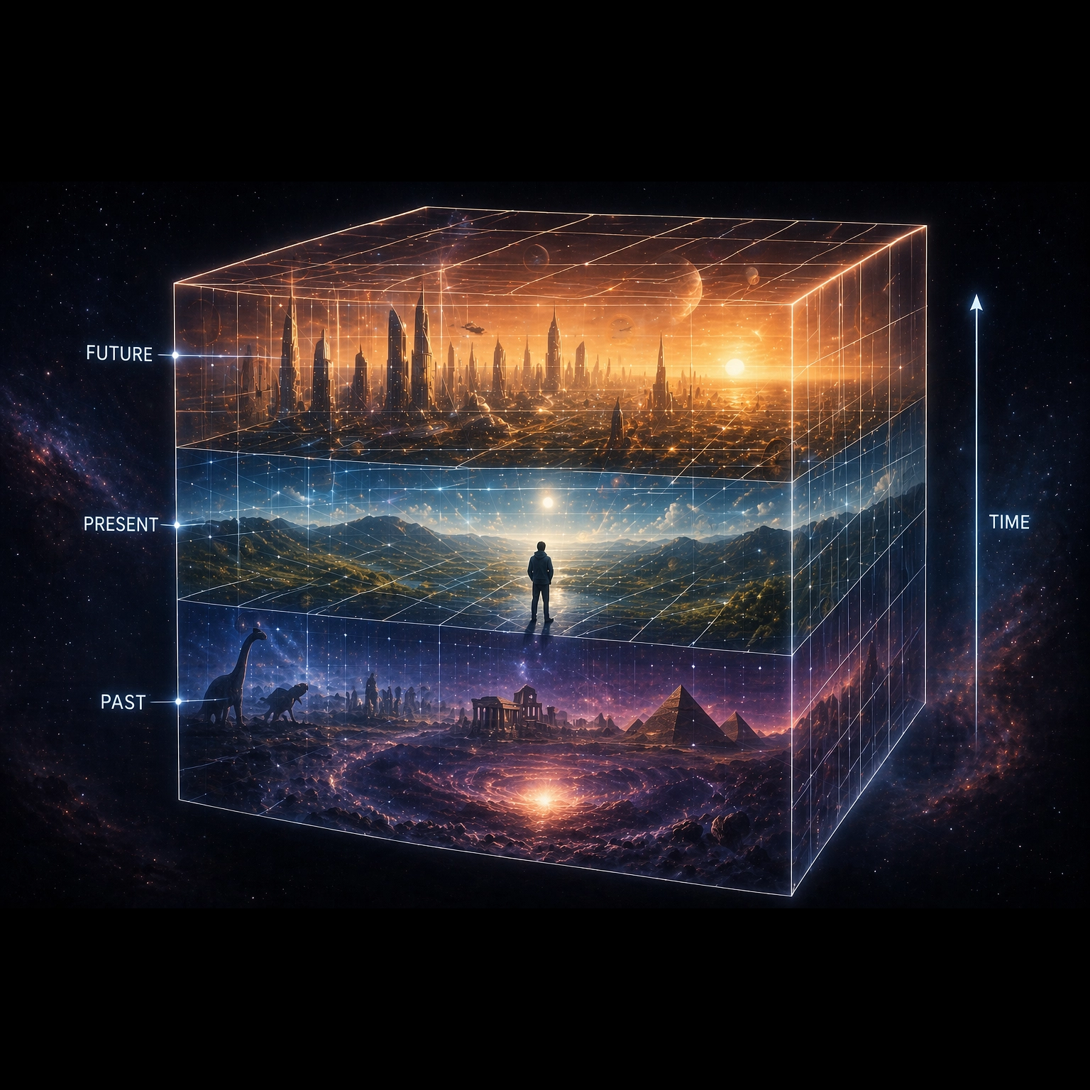 Abstract visualization of time as a frozen dimension